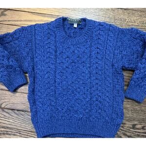 Carraigdonn BLUE IRISH Sweater 100% Merino Wool Kids Sz S Aran Fisherman Knit